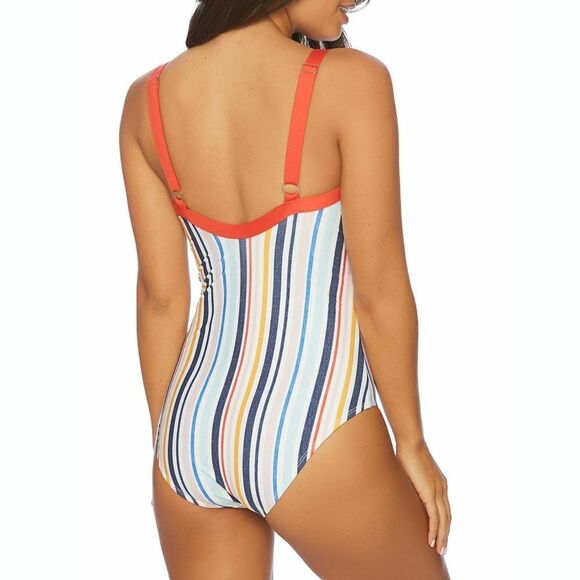New! SPLENDID Women's Gray Malin Collab Stripe One-Piece Swimsuit Bathing Suit - Picture 5 of 6